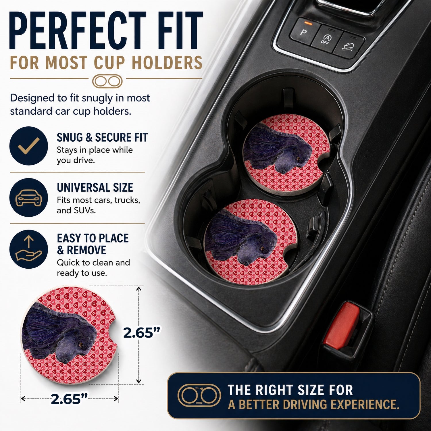 Black Cocker Spaniel Hearts Love Valentine's Day Set of 2 Cup Holder Car Coasters Absorbent Round Sandstone Coasters Gifts for Men or Women, 2.5, Multicolor