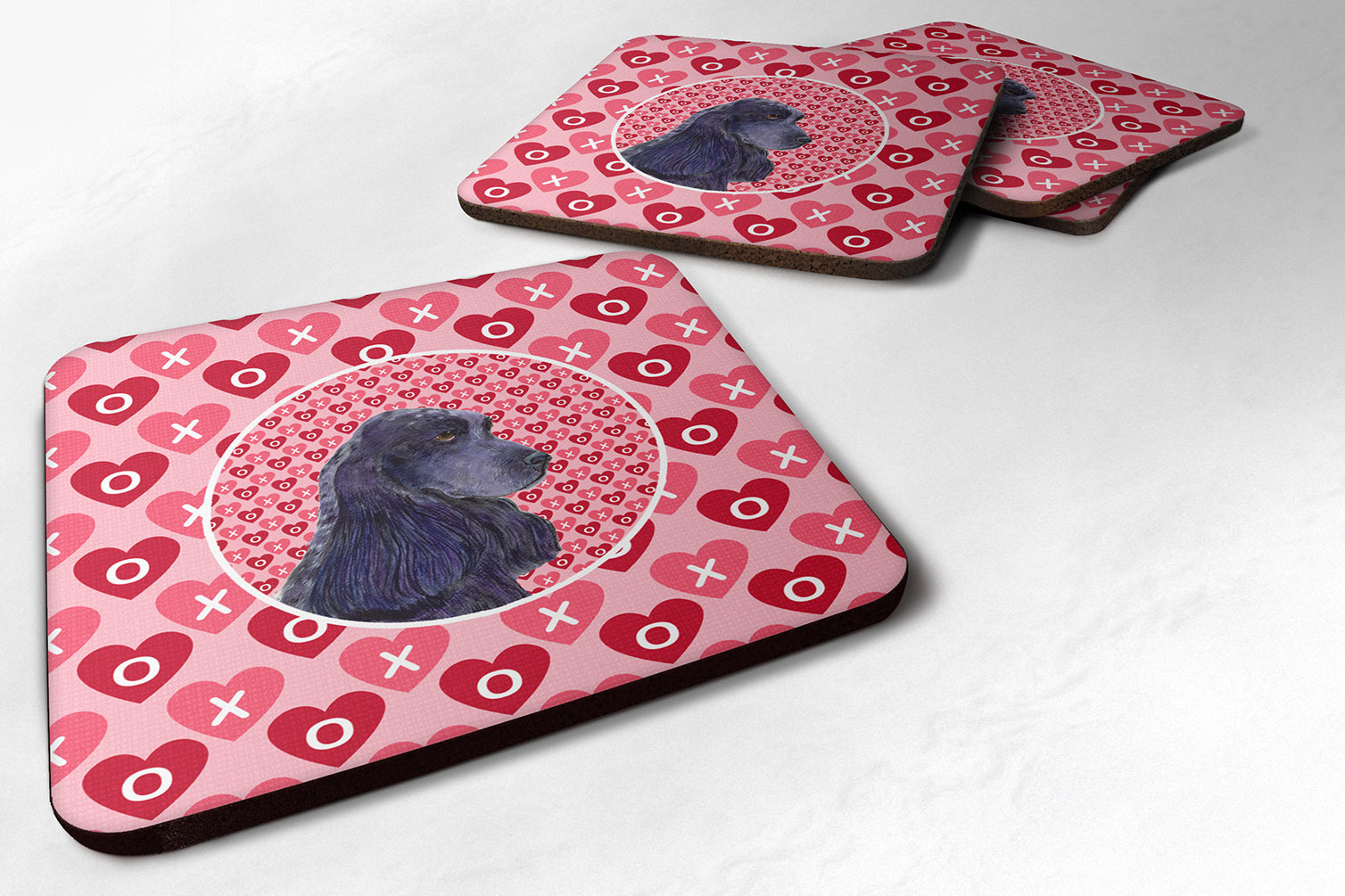 Black Cocker Spaniel Hearts Love Valentine's Day Foam Coasters Set of 4 Cup Coasters for Indoor Outdoor, Tabletop Protection, Anti Slip, Mouse pad Material