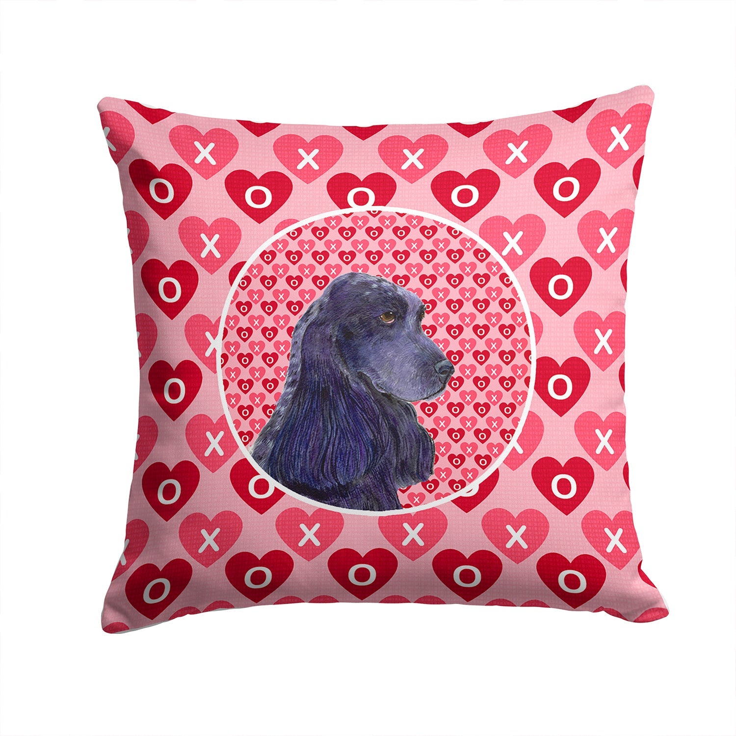 Black Cocker Spaniel Hearts Love Valentine's Day Decorative Throw Pillow 14x14 Indoor Outdoor Accent Cushion, Fabric Cover with Insert for Sofa, Bed, Porch & Living Room