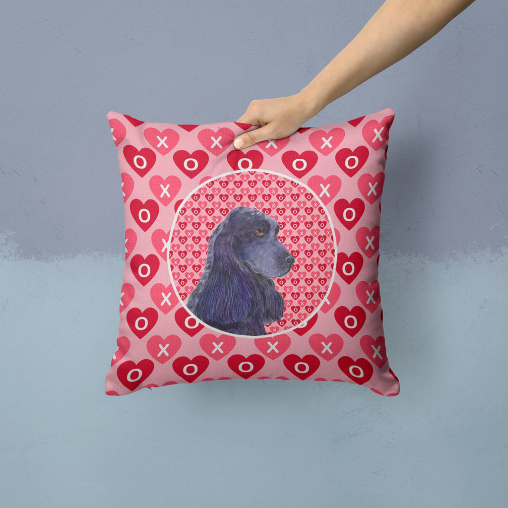 Black Cocker Spaniel Hearts Love Valentine's Day Decorative Throw Pillow 14x14 Indoor Outdoor Accent Cushion, Fabric Cover with Insert for Sofa, Bed, Porch & Living Room
