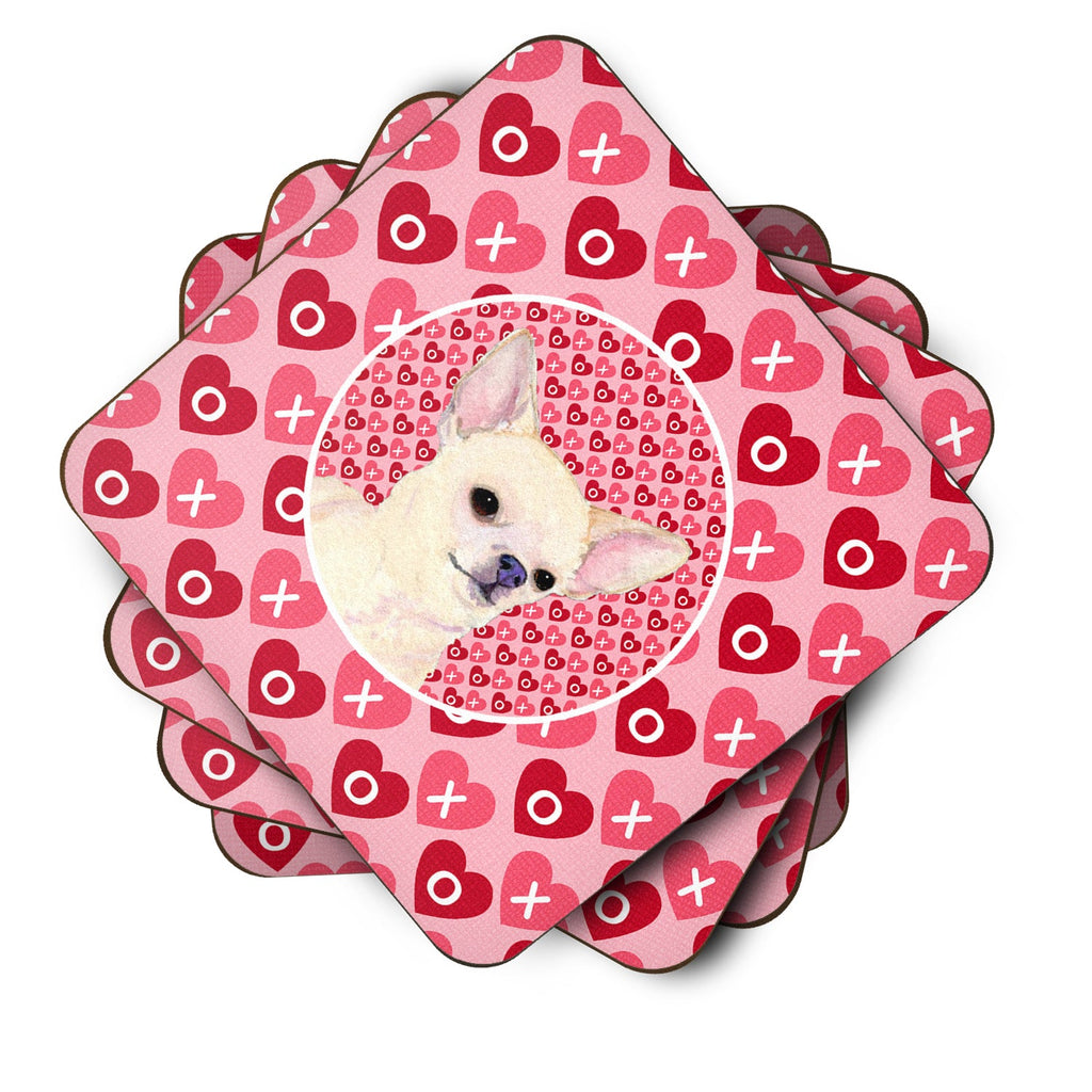 Chihuahua Hearts Love and Valentine's Day Portrait Foam Coasters Set of 4 Cup Coasters for Indoor Outdoor, Tabletop Protection, Anti Slip, Mouse pad Material