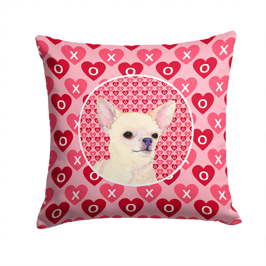 Chihuahua Hearts Love and Valentine's Day Portrait Decorative Throw Pillow 14x14 Indoor Outdoor Accent Cushion, Fabric Cover with Insert for Sofa, Bed, Porch & Living Room