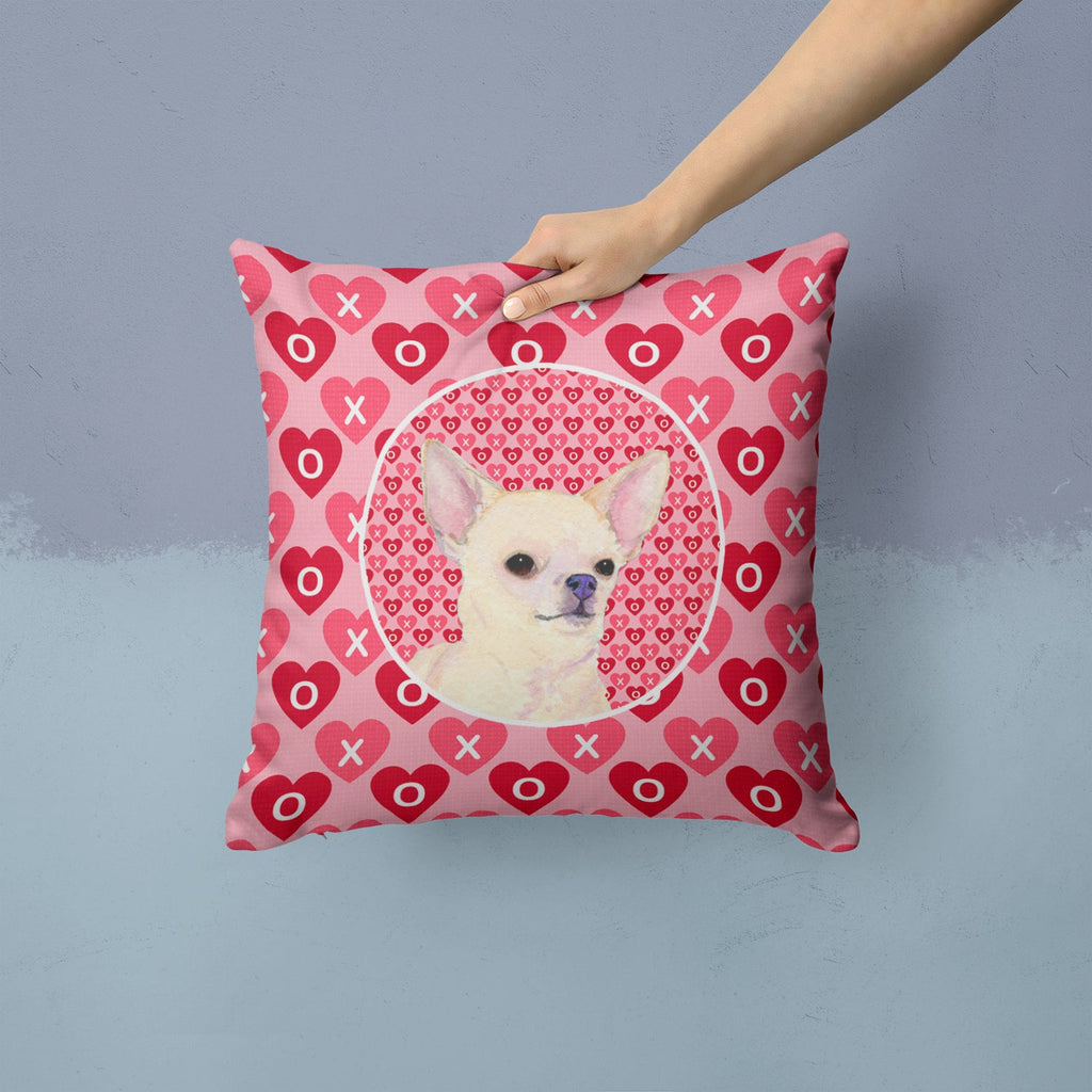 Chihuahua Hearts Love and Valentine's Day Portrait Decorative Throw Pillow 14x14 Indoor Outdoor Accent Cushion, Fabric Cover with Insert for Sofa, Bed, Porch & Living Room