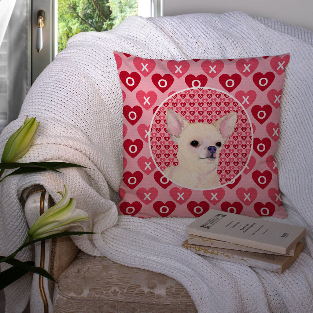 Chihuahua Hearts Love and Valentine's Day Portrait Decorative Throw Pillow 14x14 Indoor Outdoor Accent Cushion, Fabric Cover with Insert for Sofa, Bed, Porch & Living Room