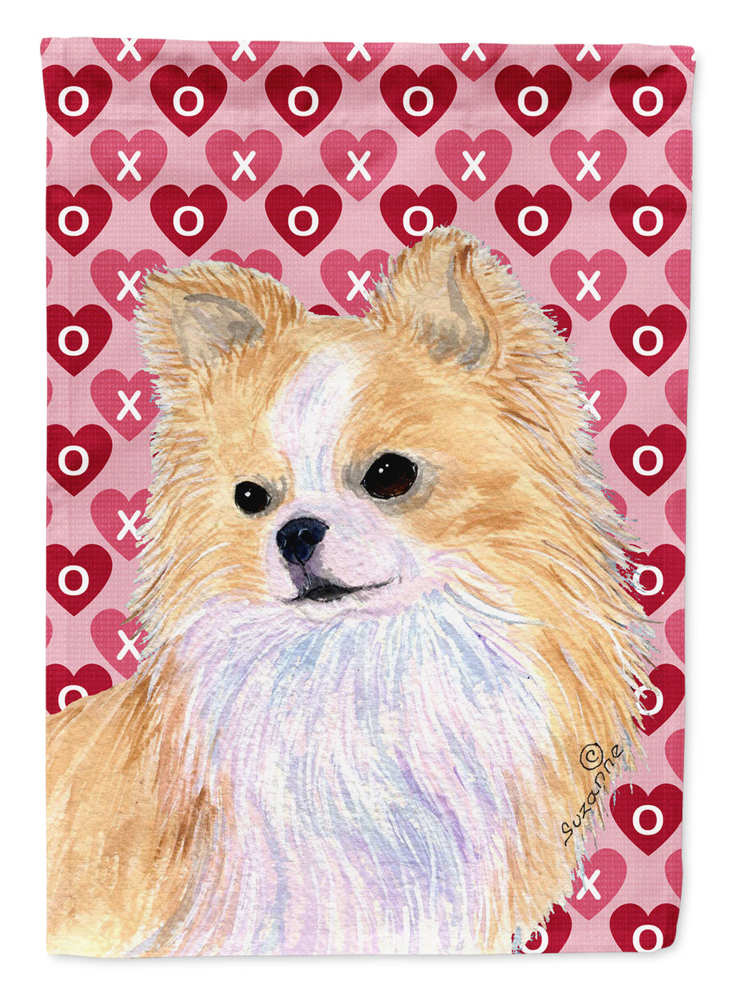 Chihuahua Hearts Love and Valentine's Day Portrait House Flag 28x40 Porch Sleeve Pole Decorative Outside Yard Banner Artwork Wall Hanging, Polyester