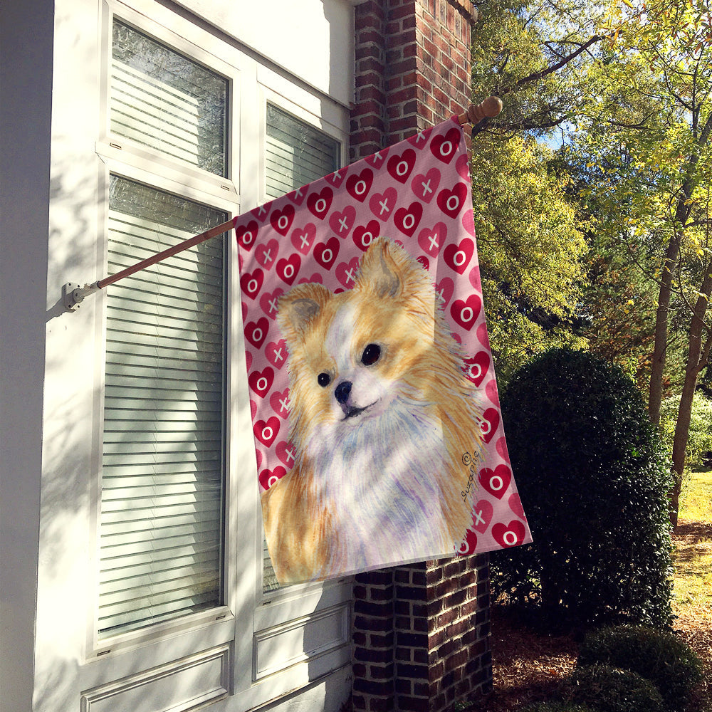 Chihuahua Hearts Love and Valentine's Day Portrait House Flag 28x40 Porch Sleeve Pole Decorative Outside Yard Banner Artwork Wall Hanging, Polyester
