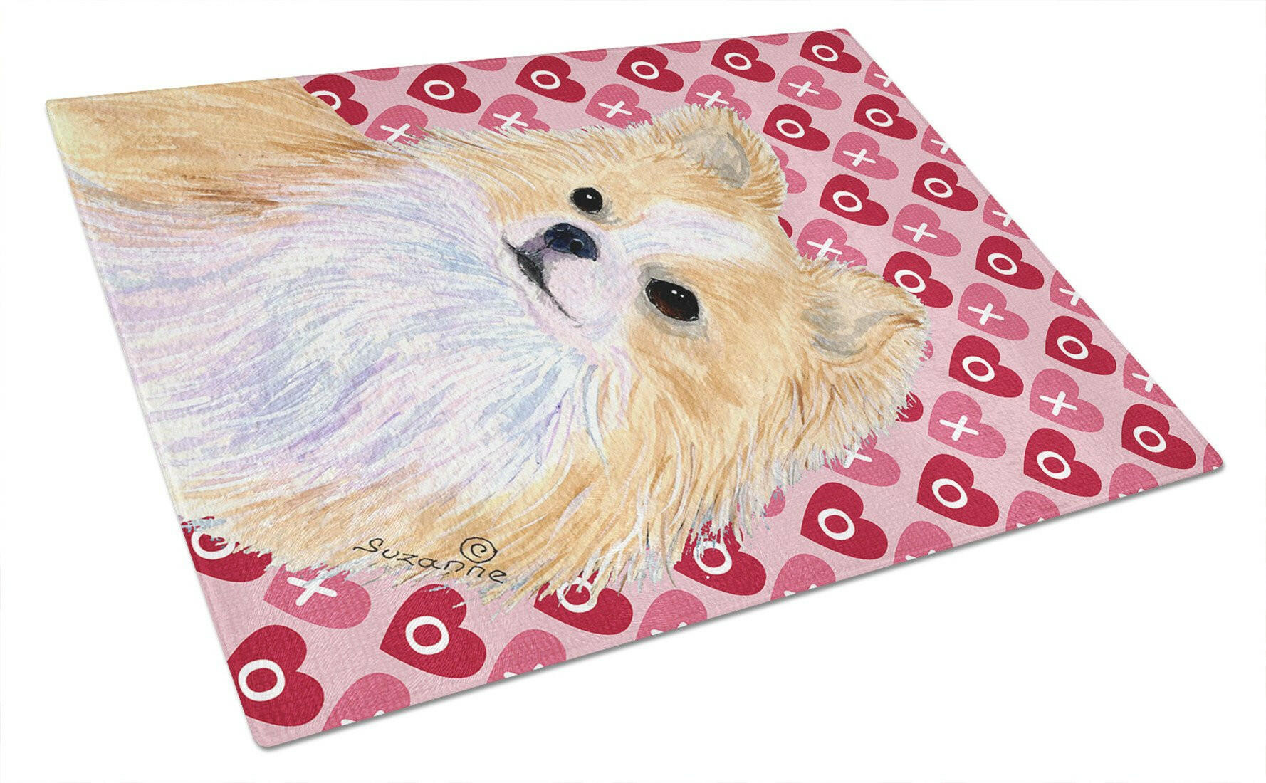 Chihuahua Hearts Love and Valentine's Day Portrait Cutting Board Tempered Glass Kitchen Cutting Surface, Heat Resistant Chopping, Non-Slip Feet, Food Prep & Serving