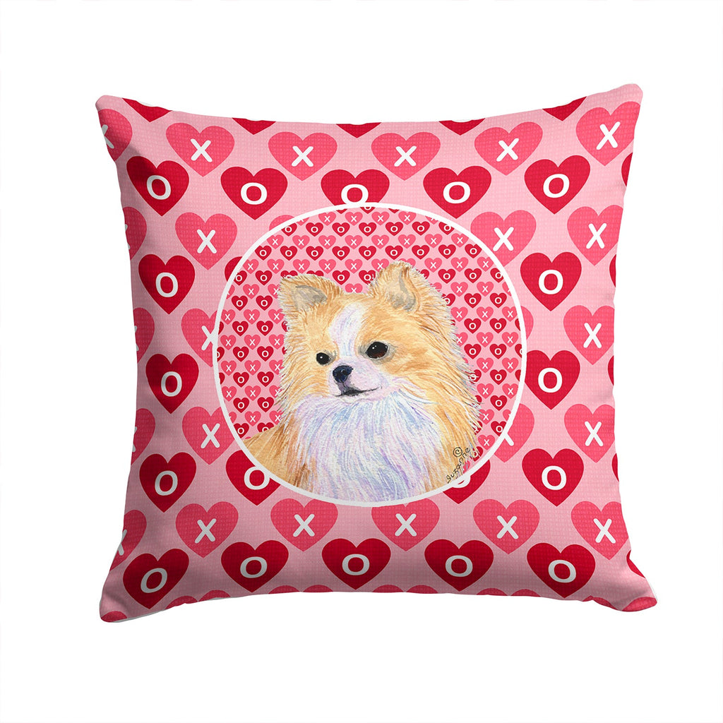 Chihuahua Hearts Love and Valentine's Day Portrait Decorative Throw Pillow 14x14 Indoor Outdoor Accent Cushion, Fabric Cover with Insert for Sofa, Bed, Porch & Living Room