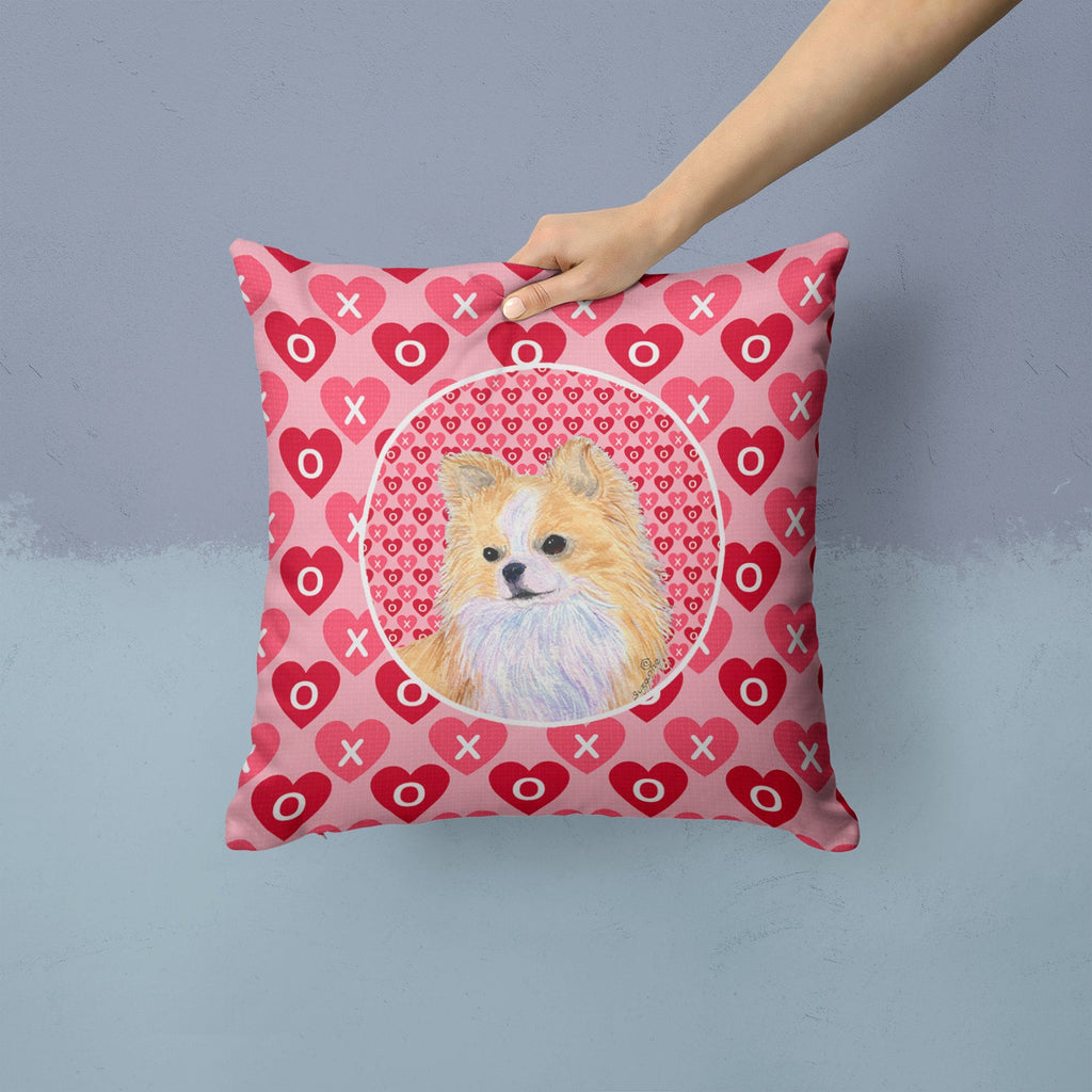 Chihuahua Hearts Love and Valentine's Day Portrait Decorative Throw Pillow 14x14 Indoor Outdoor Accent Cushion, Fabric Cover with Insert for Sofa, Bed, Porch & Living Room