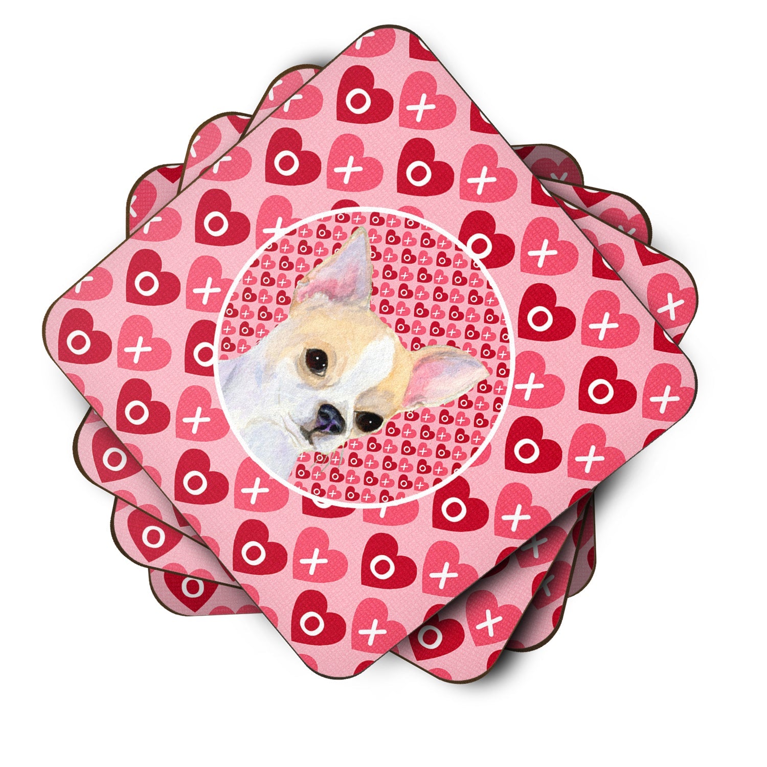 Chihuahua Hearts Love and Valentine's Day Portrait Foam Coasters Set of 4 Cup Coasters for Indoor Outdoor, Tabletop Protection, Anti Slip, Mouse pad Material