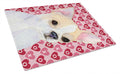Chihuahua Hearts Love and Valentine's Day Portrait Cutting Board Tempered Glass Kitchen Cutting Surface, Heat Resistant Chopping, Non-Slip Feet, Food Prep & Serving