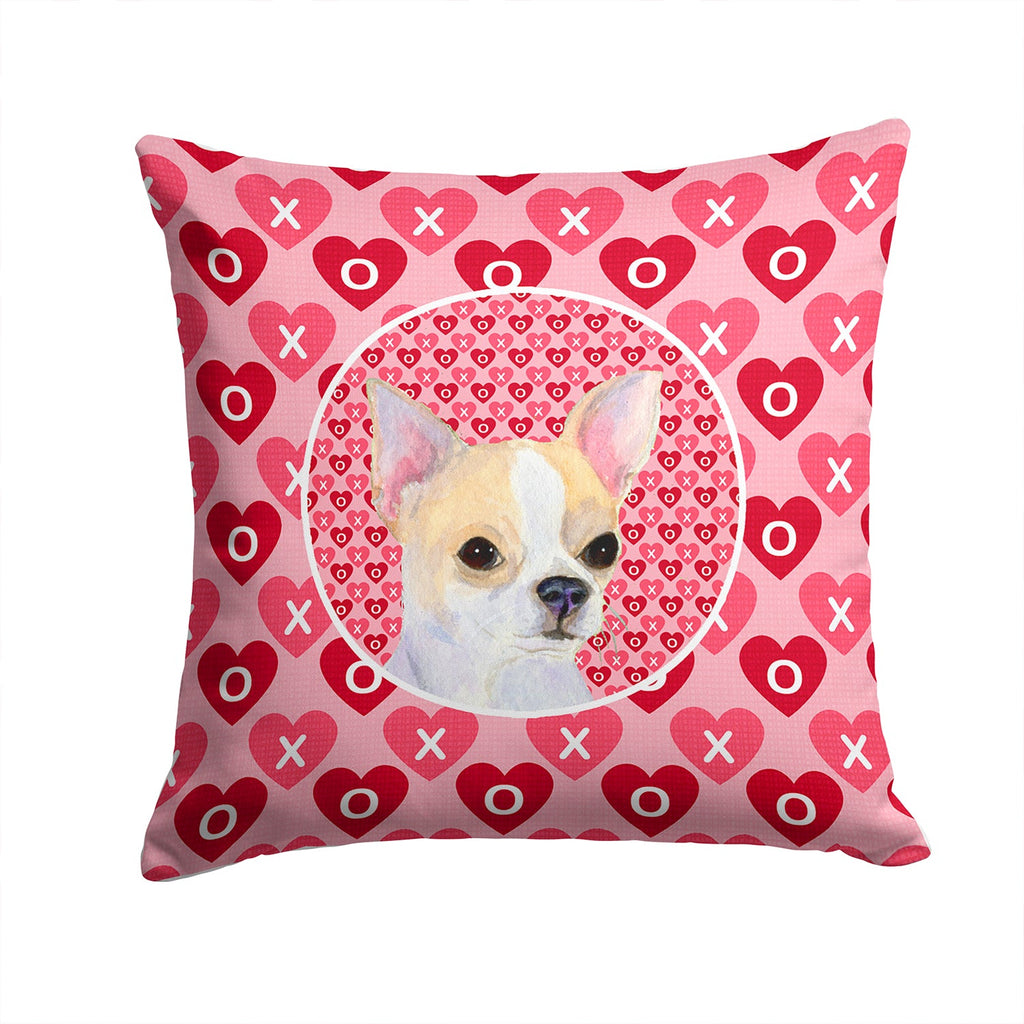 Chihuahua Hearts Love and Valentine's Day Portrait Decorative Throw Pillow 14x14 Indoor Outdoor Accent Cushion, Fabric Cover with Insert for Sofa, Bed, Porch & Living Room