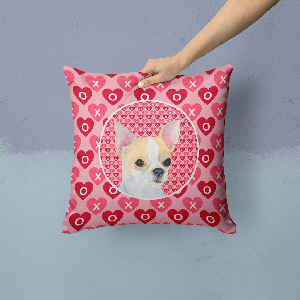Chihuahua Hearts Love and Valentine's Day Portrait Decorative Throw Pillow 14x14 Indoor Outdoor Accent Cushion, Fabric Cover with Insert for Sofa, Bed, Porch & Living Room