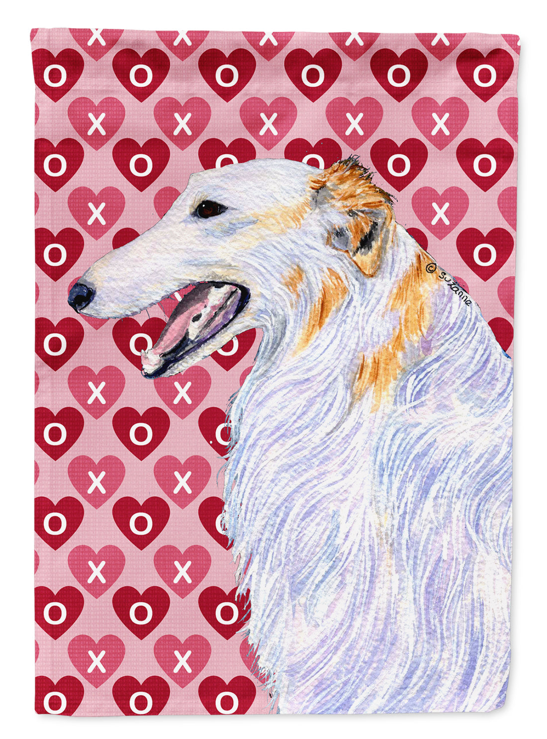 Borzoi Hearts Love and Valentine's Day Portrait House Flag 28x40 Porch Sleeve Pole Decorative Outside Yard Banner Artwork Wall Hanging, Polyester