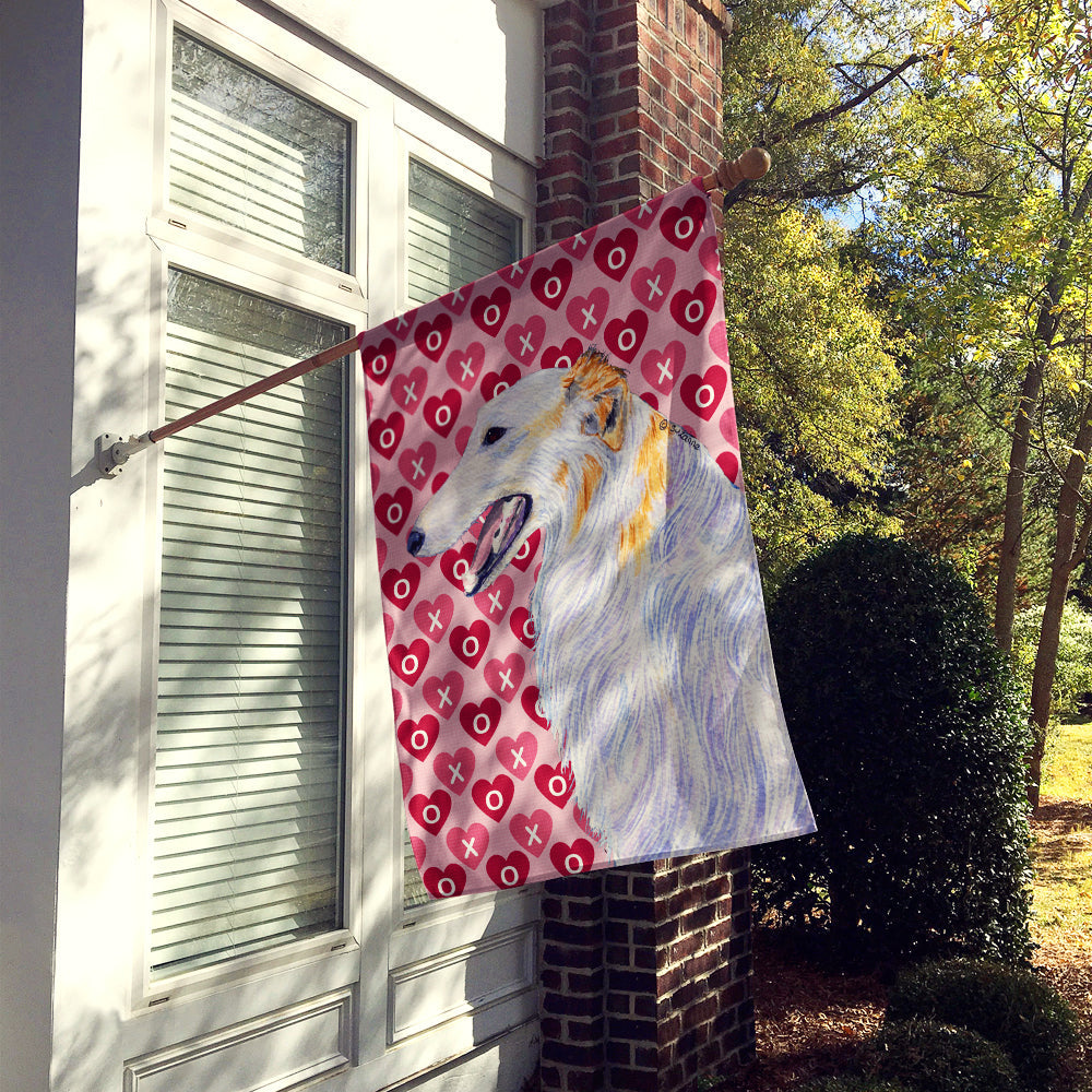 Borzoi Hearts Love and Valentine's Day Portrait House Flag 28x40 Porch Sleeve Pole Decorative Outside Yard Banner Artwork Wall Hanging, Polyester