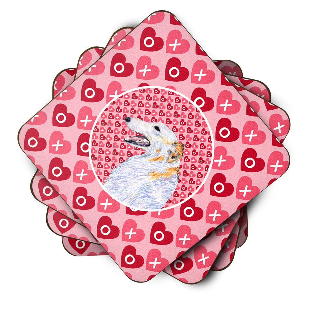 Borzoi Hearts Love and Valentine's Day Portrait Foam Coasters Set of 4 Cup Coasters for Indoor Outdoor, Tabletop Protection, Anti Slip, Mouse pad Material