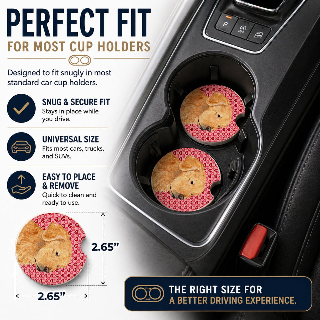 Golden Retriever Hearts Love Valentine's Day Set of 2 Cup Holder Car Coasters Absorbent Round Sandstone Coasters Gifts for Men or Women, 2.5, Multicolor