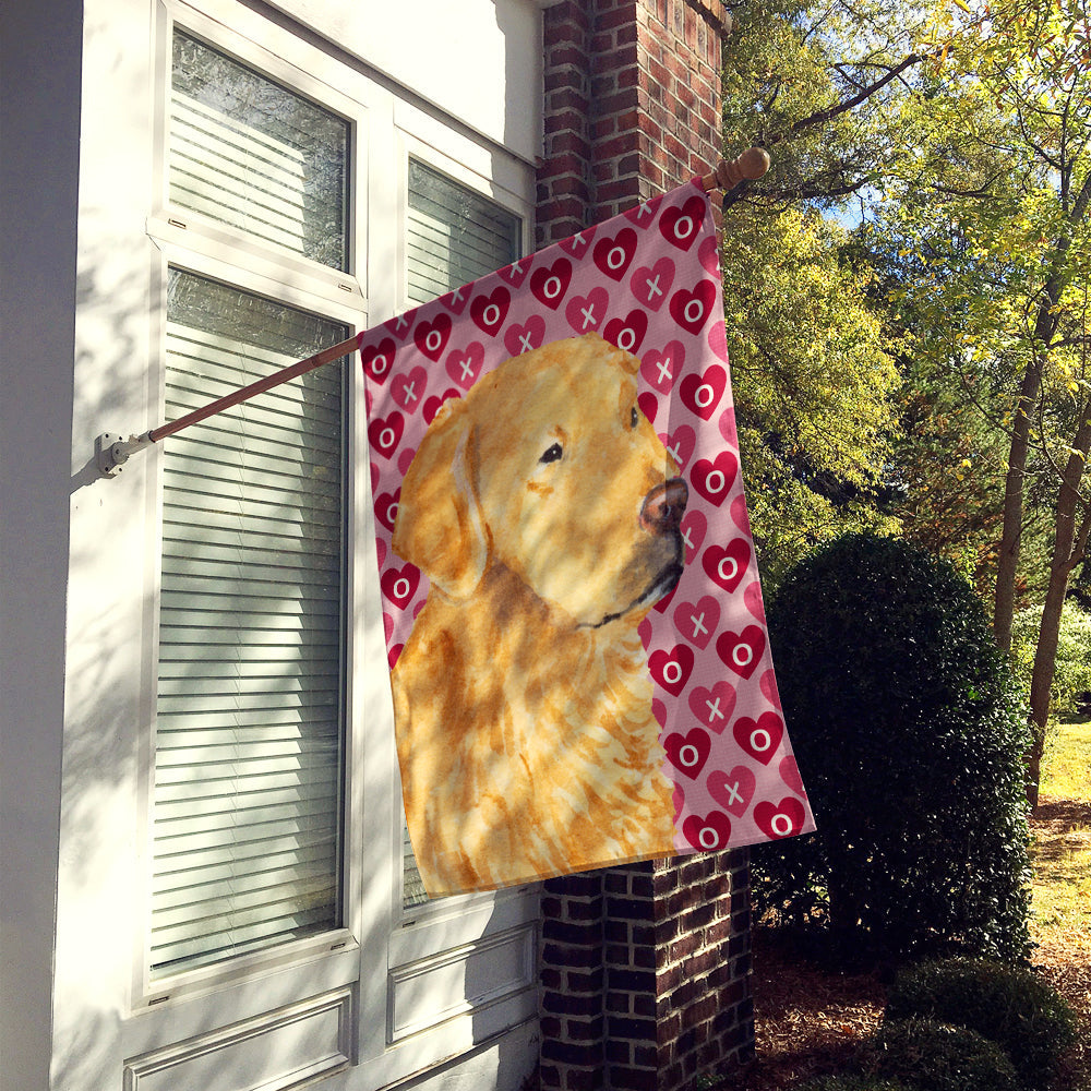 Golden Retriever Hearts Love Valentine's Day House Flag 28x40 Porch Sleeve Pole Decorative Outside Yard Banner Artwork Wall Hanging, Polyester