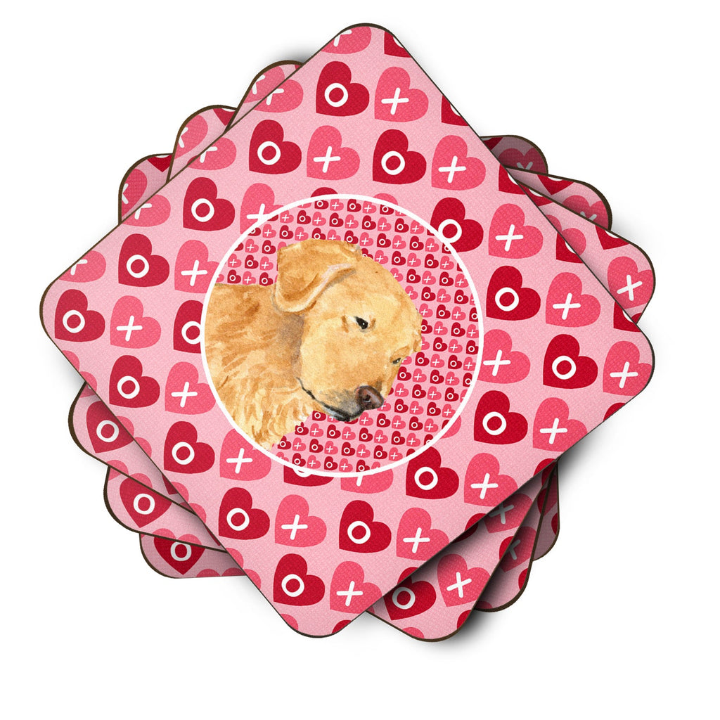 Golden Retriever Hearts Love Valentine's Day Foam Coasters Set of 4 Cup Coasters for Indoor Outdoor, Tabletop Protection, Anti Slip, Mouse pad Material