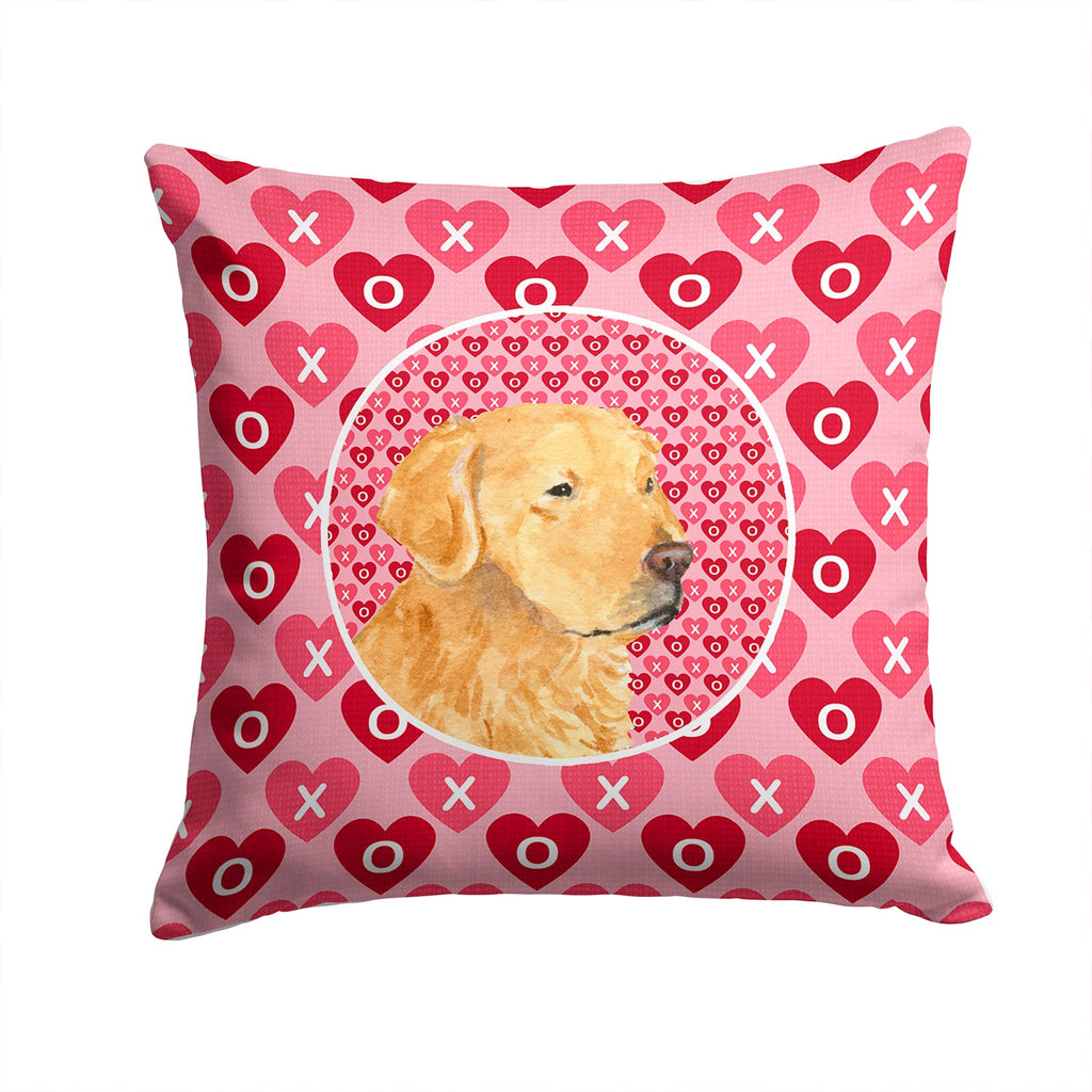 Golden Retriever Hearts Love Valentine's Day Decorative Throw Pillow 14x14 Indoor Outdoor Accent Cushion, Fabric Cover with Insert for Sofa, Bed, Porch & Living Room