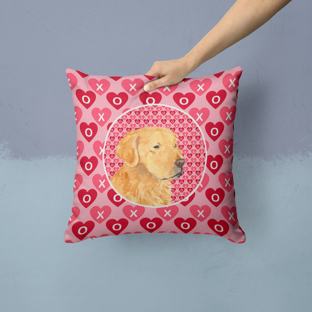 Golden Retriever Hearts Love Valentine's Day Decorative Throw Pillow 14x14 Indoor Outdoor Accent Cushion, Fabric Cover with Insert for Sofa, Bed, Porch & Living Room