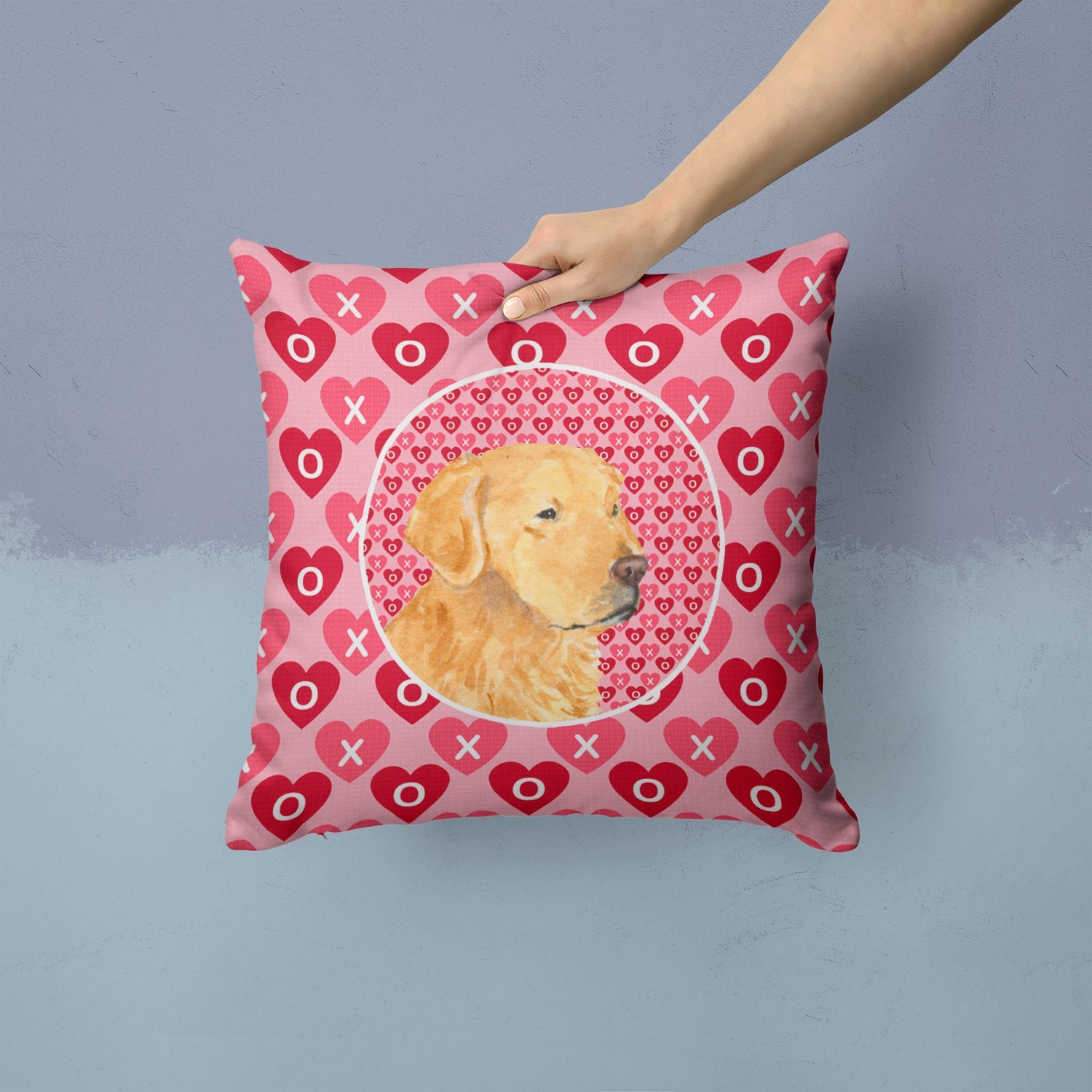 Golden Retriever Hearts Love Valentine's Day Decorative Throw Pillow 14x14 Indoor Outdoor Accent Cushion, Fabric Cover with Insert for Sofa, Bed, Porch & Living Room