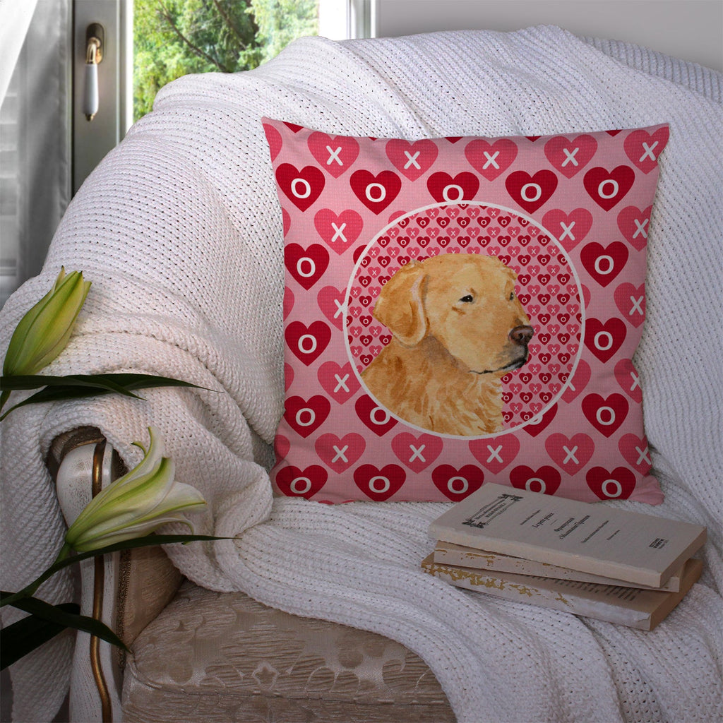 Golden Retriever Hearts Love Valentine's Day Decorative Throw Pillow 14x14 Indoor Outdoor Accent Cushion, Fabric Cover with Insert for Sofa, Bed, Porch & Living Room