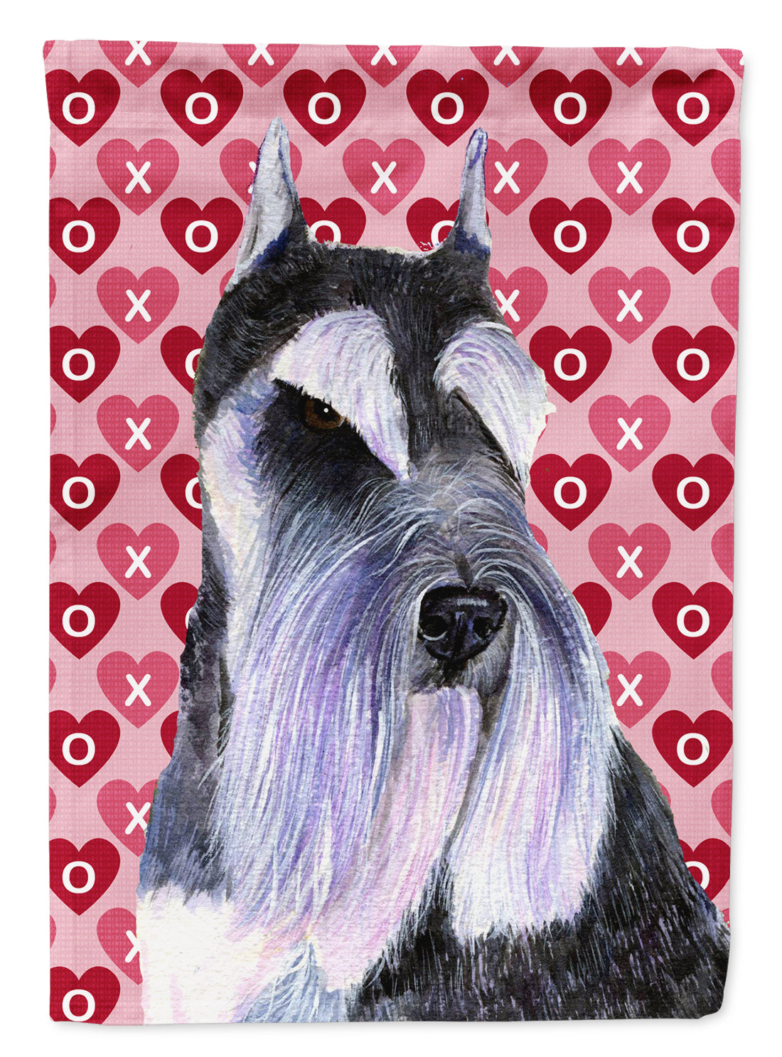 Schnauzer Hearts Love and Valentine's Day Portrait House Flag 28x40 Porch Sleeve Pole Decorative Outside Yard Banner Artwork Wall Hanging, Polyester