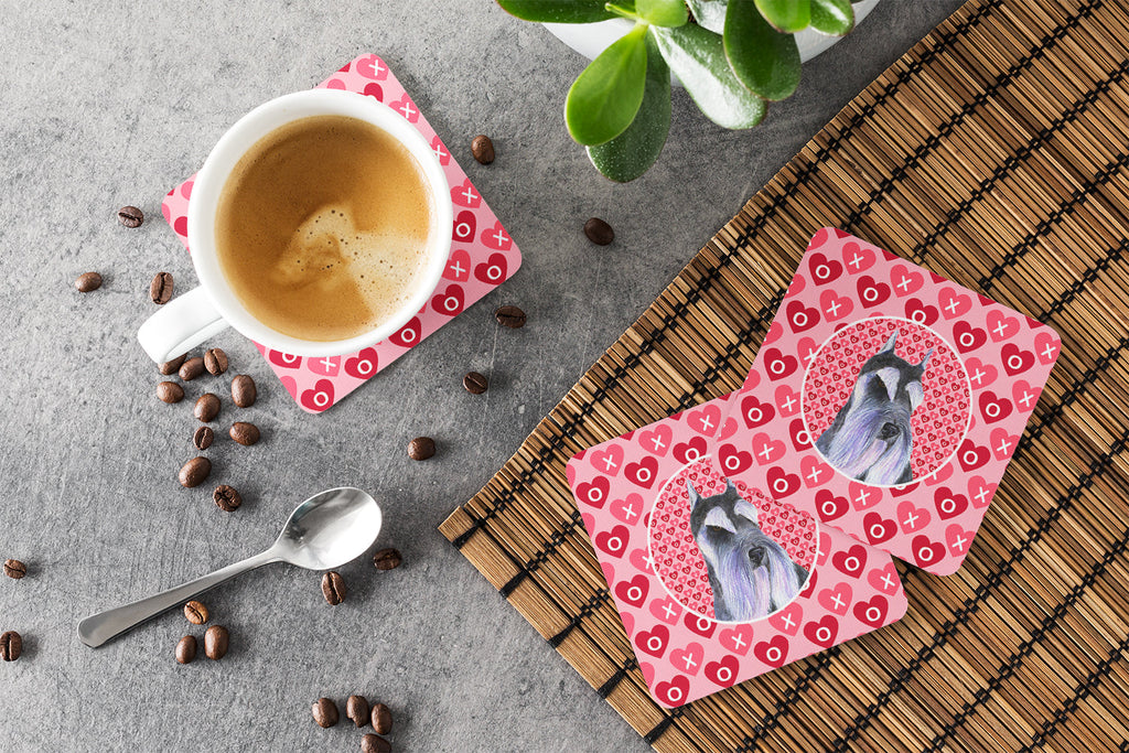 Schnauzer Hearts Love and Valentine's Day Portrait Foam Coasters Set of 4 Cup Coasters for Indoor Outdoor, Tabletop Protection, Anti Slip, Mouse pad Material