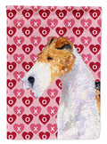 Fox Terrier Hearts Love and Valentine's Day Portrait House Flag 28x40 Porch Sleeve Pole Decorative Outside Yard Banner Artwork Wall Hanging, Polyester