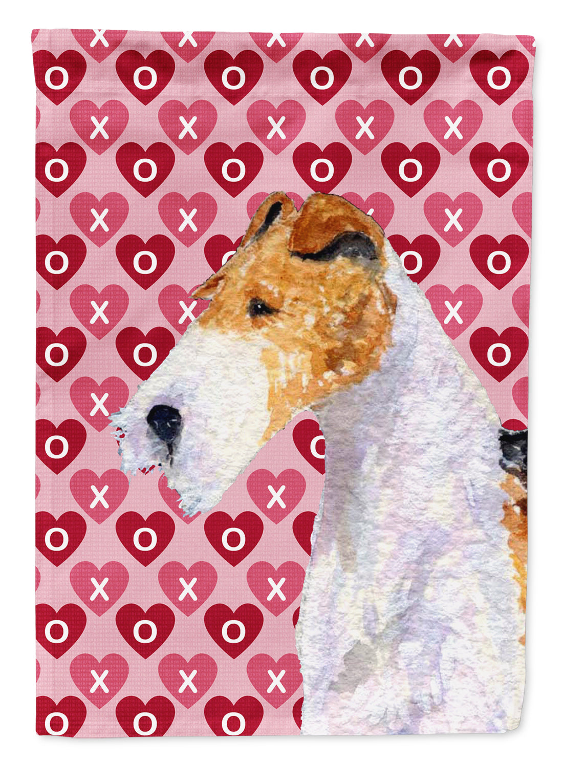 Fox Terrier Hearts Love and Valentine's Day Portrait House Flag 28x40 Porch Sleeve Pole Decorative Outside Yard Banner Artwork Wall Hanging, Polyester