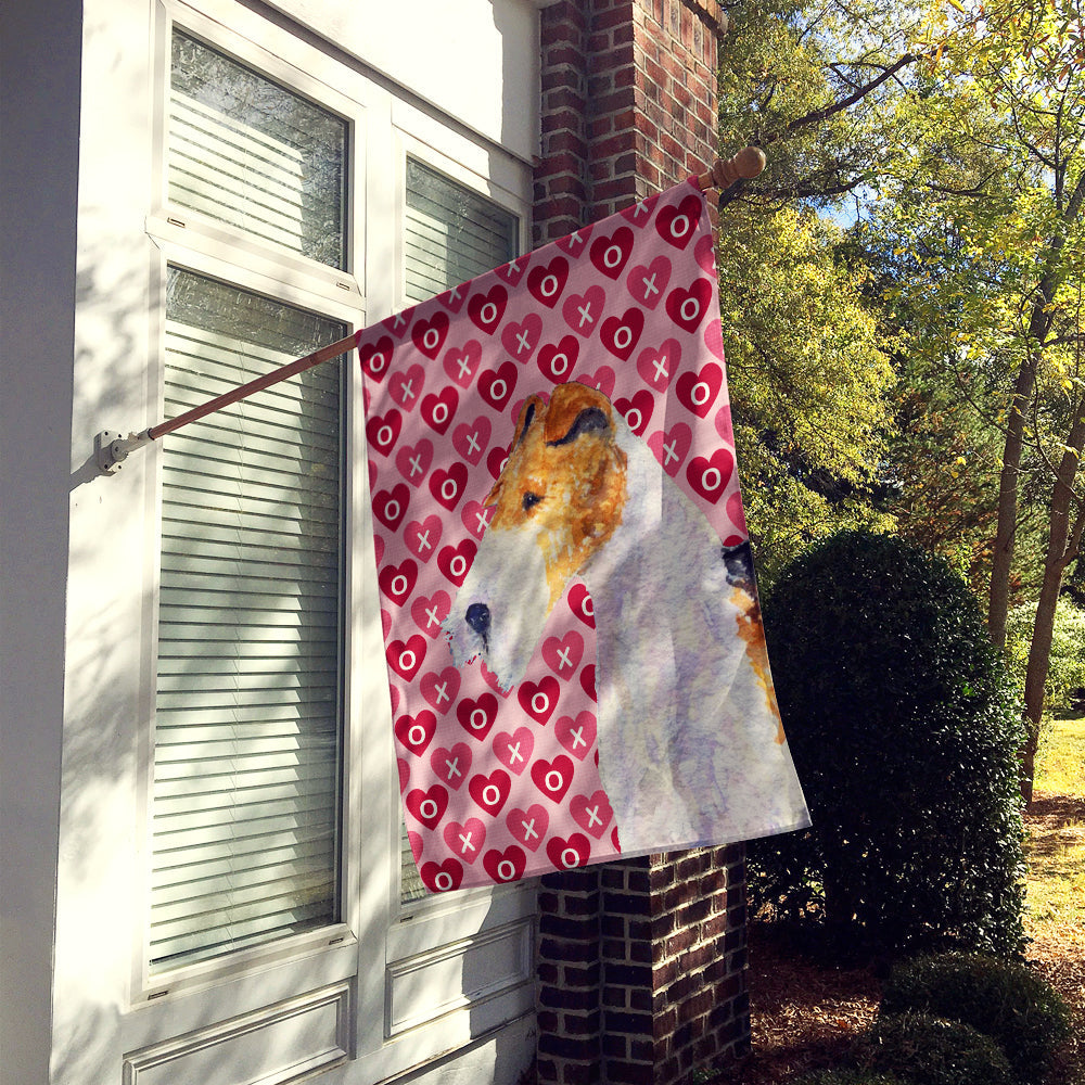 Fox Terrier Hearts Love and Valentine's Day Portrait House Flag 28x40 Porch Sleeve Pole Decorative Outside Yard Banner Artwork Wall Hanging, Polyester