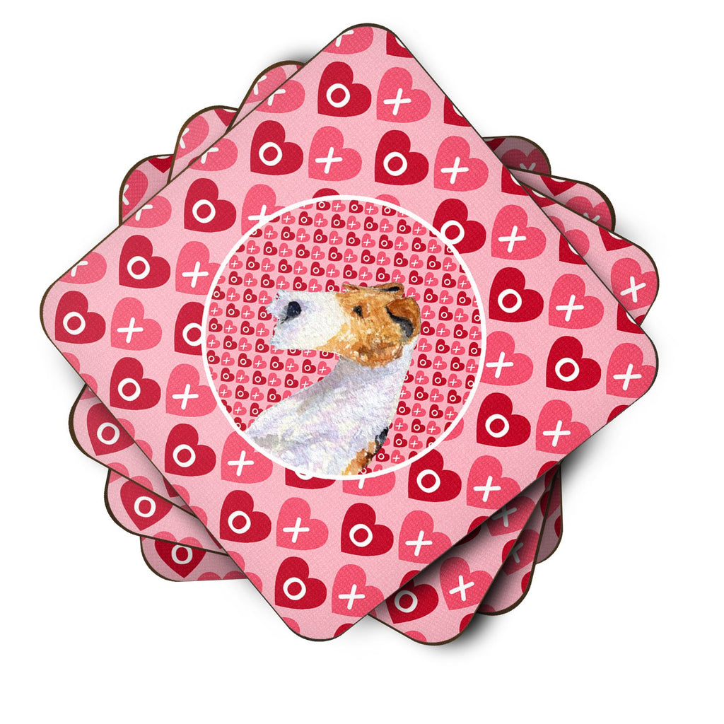 Fox Terrier Hearts Love and Valentine's Day Portrait Foam Coasters Set of 4 Cup Coasters for Indoor Outdoor, Tabletop Protection, Anti Slip, Mouse pad Material