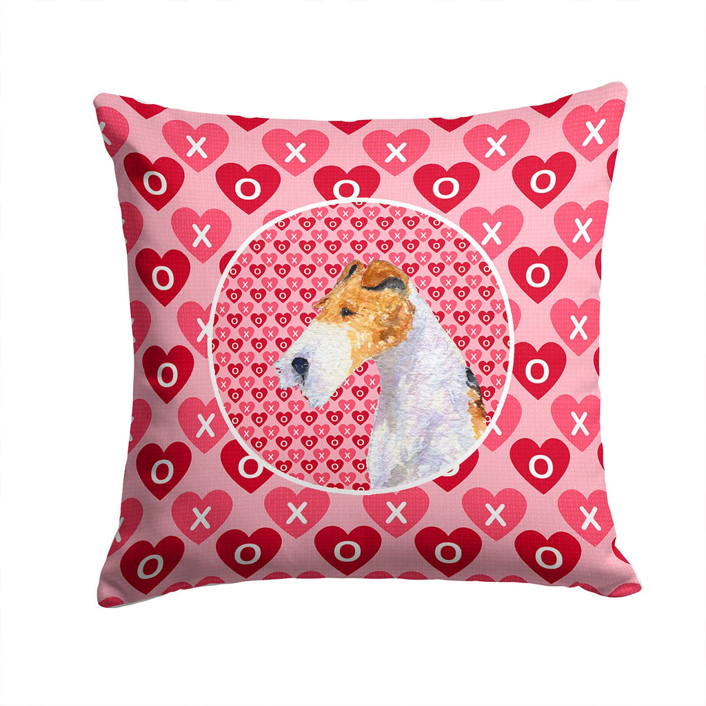 Fox Terrier Hearts Love and Valentine's Day Portrait Decorative Throw Pillow 14x14 Indoor Outdoor Accent Cushion, Fabric Cover with Insert for Sofa, Bed, Porch & Living Room
