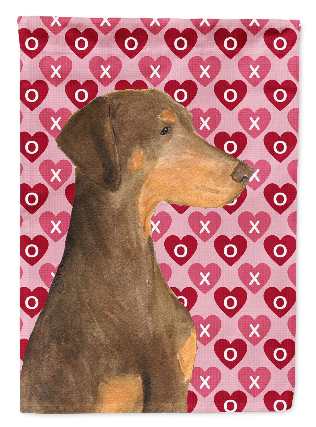 Doberman Hearts Love and Valentine's Day Portrait House Flag 28x40 Porch Sleeve Pole Decorative Outside Yard Banner Artwork Wall Hanging, Polyester