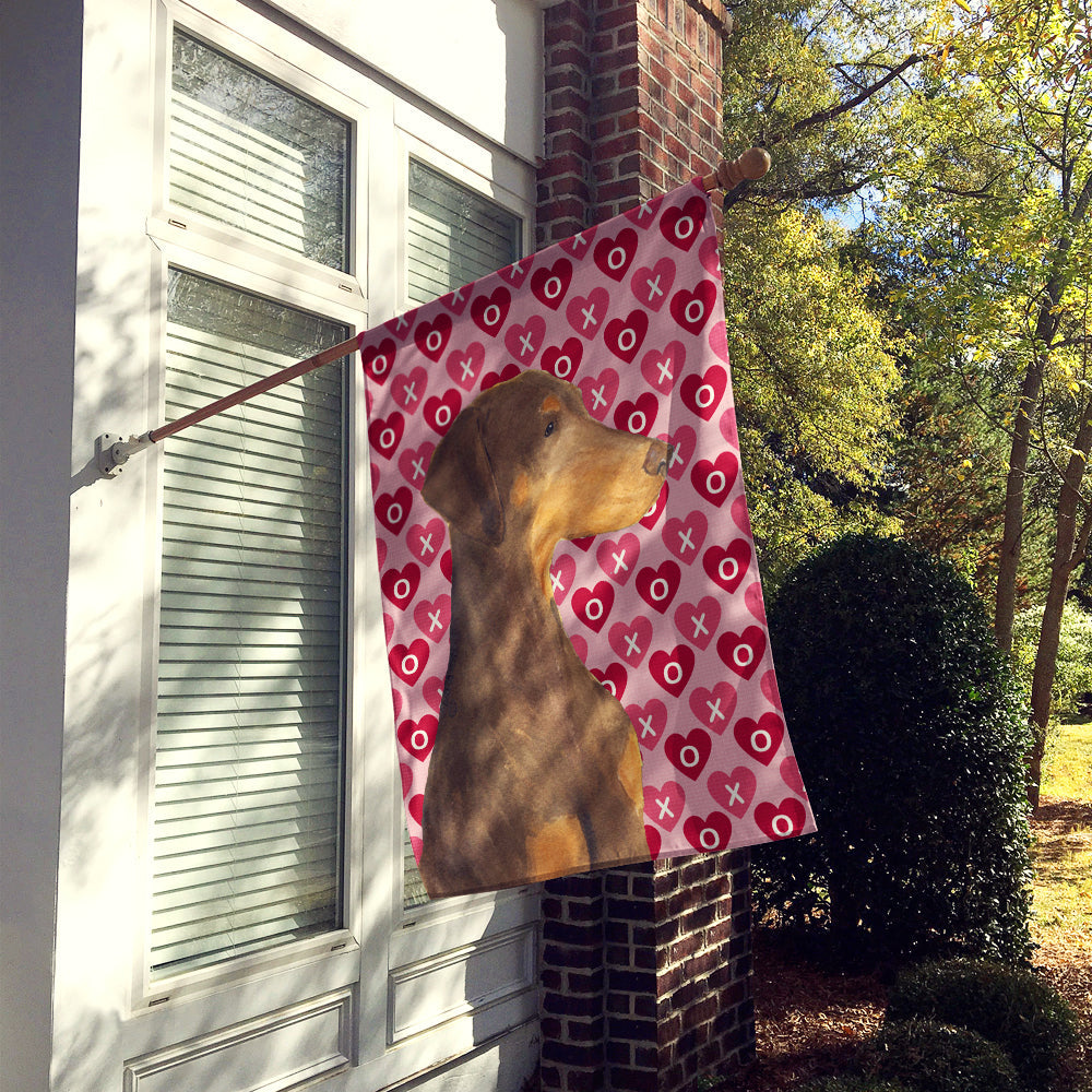 Doberman Hearts Love and Valentine's Day Portrait House Flag 28x40 Porch Sleeve Pole Decorative Outside Yard Banner Artwork Wall Hanging, Polyester