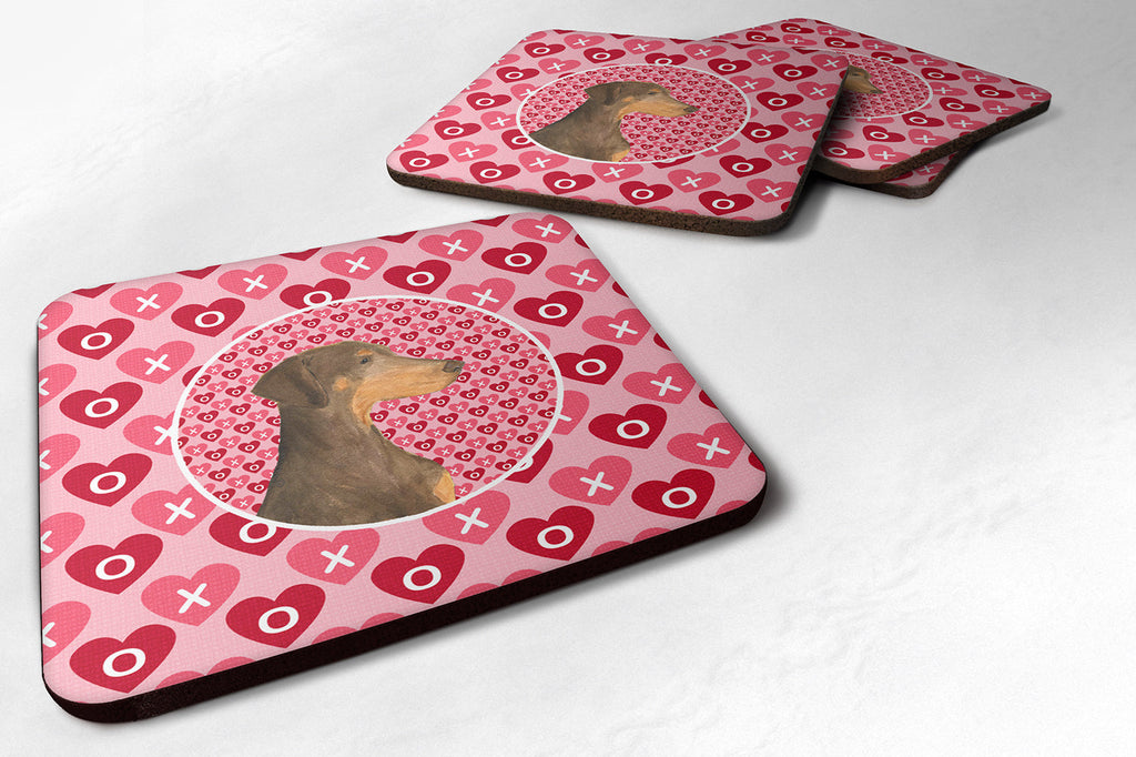 Doberman Hearts Love and Valentine's Day Portrait Foam Coasters Set of 4 Cup Coasters for Indoor Outdoor, Tabletop Protection, Anti Slip, Mouse pad Material