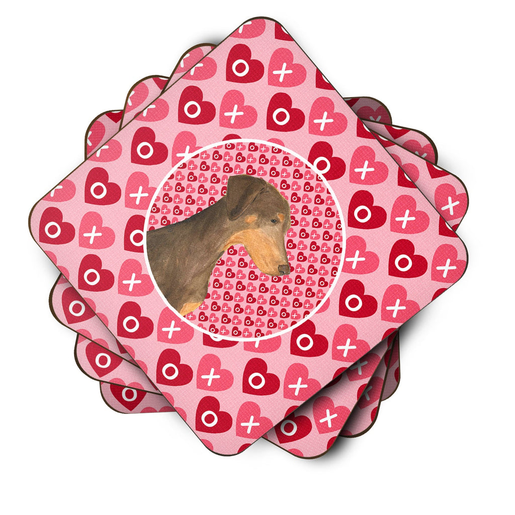 Doberman Hearts Love and Valentine's Day Portrait Foam Coasters Set of 4 Cup Coasters for Indoor Outdoor, Tabletop Protection, Anti Slip, Mouse pad Material