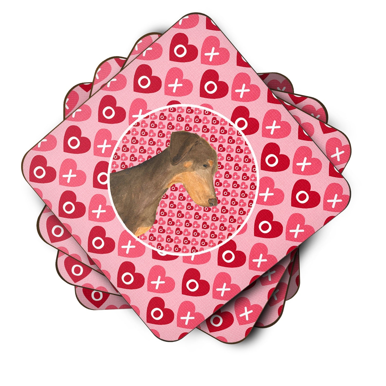 Doberman Hearts Love and Valentine's Day Portrait Foam Coasters Set of 4 Cup Coasters for Indoor Outdoor, Tabletop Protection, Anti Slip, Mouse pad Material