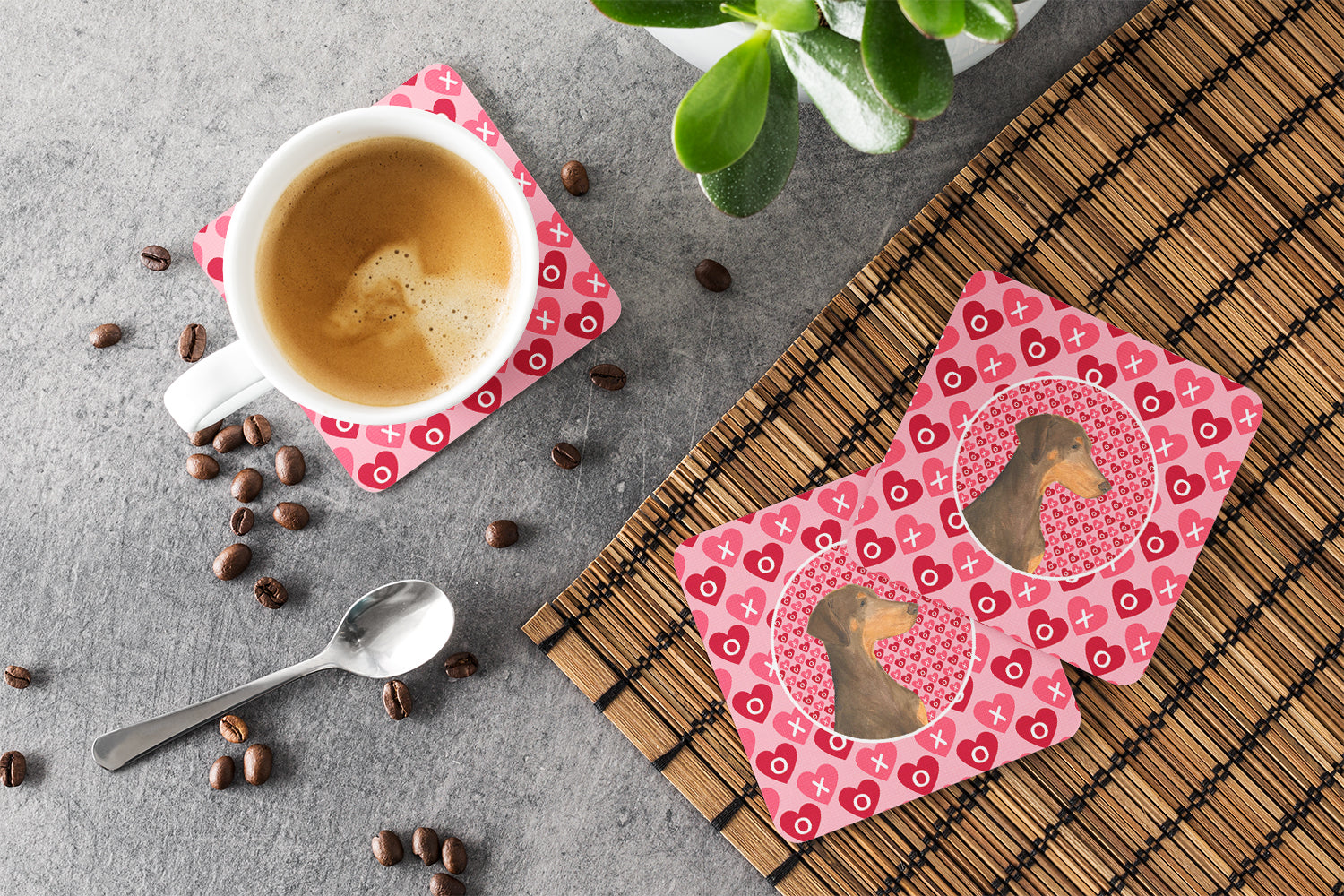 Doberman Hearts Love and Valentine's Day Portrait Foam Coasters Set of 4 Cup Coasters for Indoor Outdoor, Tabletop Protection, Anti Slip, Mouse pad Material
