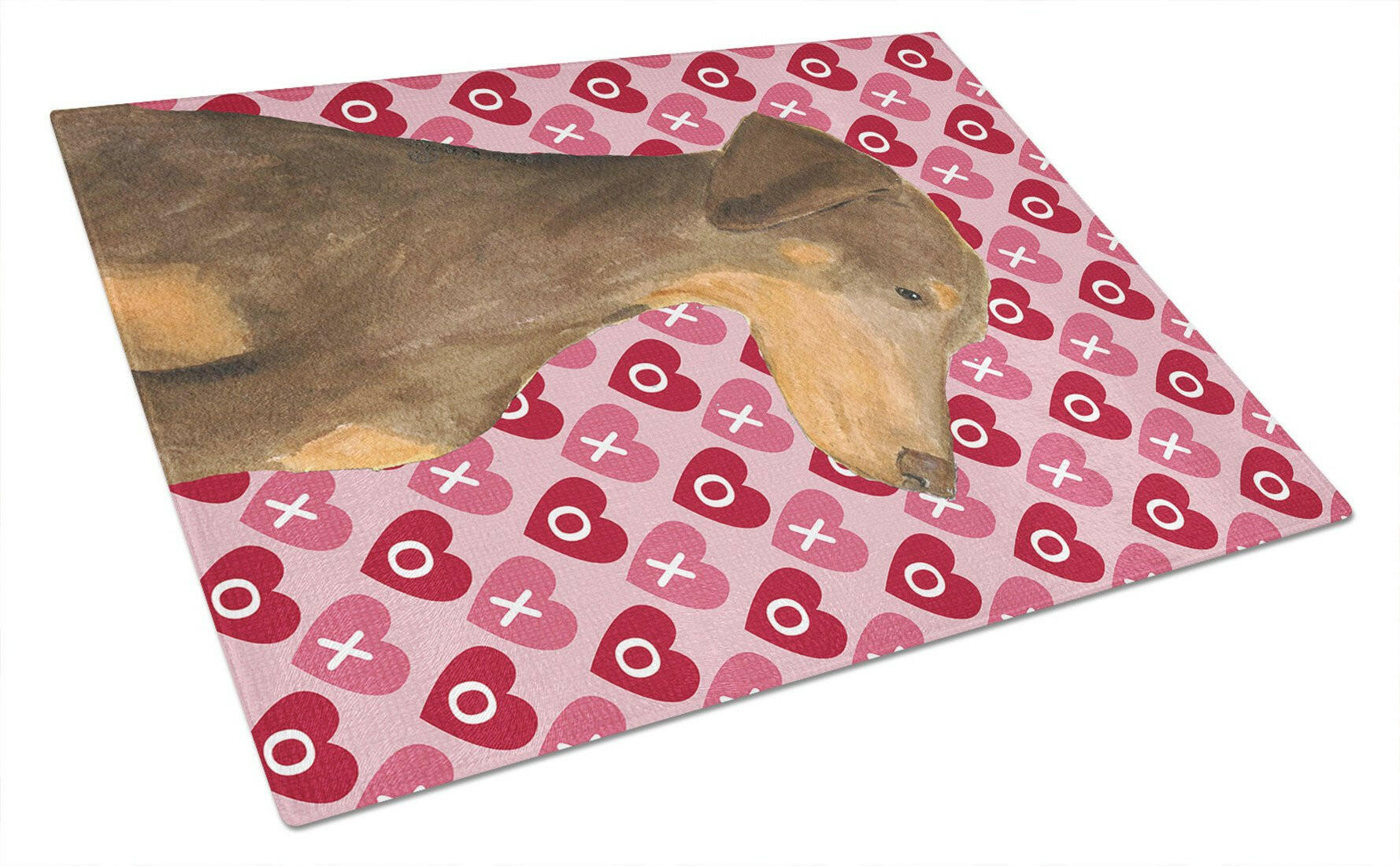 Doberman Hearts Love and Valentine's Day Portrait Cutting Board Tempered Glass Kitchen Cutting Surface, Heat Resistant Chopping, Non-Slip Feet, Food Prep & Serving