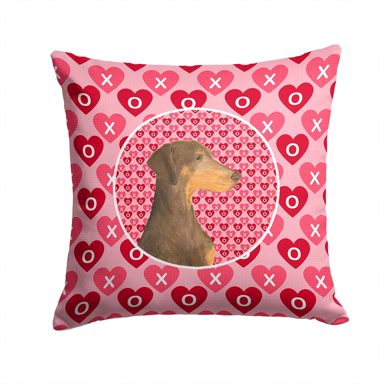 Doberman Hearts Love and Valentine's Day Portrait Decorative Throw Pillow 14x14 Indoor Outdoor Accent Cushion, Fabric Cover with Insert for Sofa, Bed, Porch & Living Room