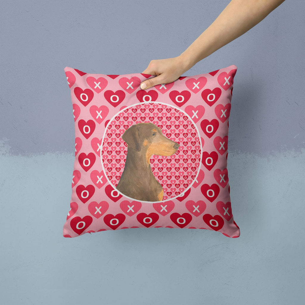 Doberman Hearts Love and Valentine's Day Portrait Decorative Throw Pillow 14x14 Indoor Outdoor Accent Cushion, Fabric Cover with Insert for Sofa, Bed, Porch & Living Room