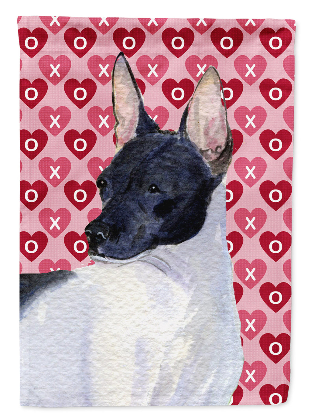 Rat Terrier Hearts Love and Valentine's Day Portrait House Flag 28x40 Porch Sleeve Pole Decorative Outside Yard Banner Artwork Wall Hanging, Polyester