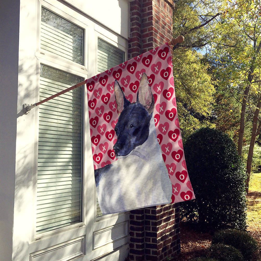 Rat Terrier Hearts Love and Valentine's Day Portrait House Flag 28x40 Porch Sleeve Pole Decorative Outside Yard Banner Artwork Wall Hanging, Polyester