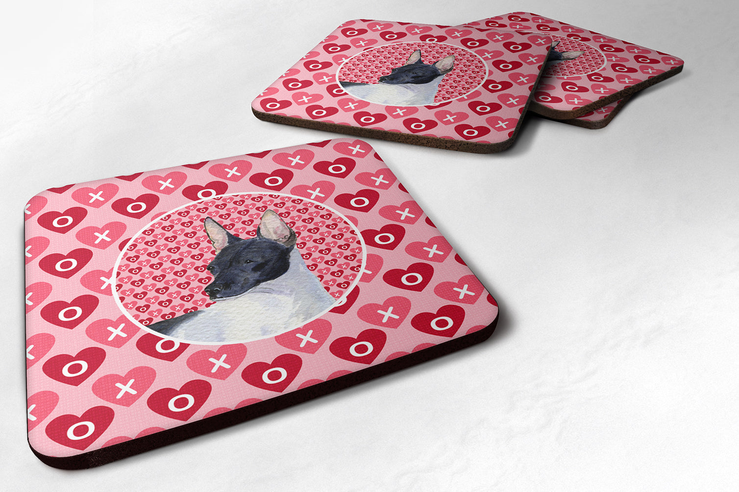 Rat Terrier Hearts Love and Valentine's Day Portrait Foam Coasters Set of 4 Cup Coasters for Indoor Outdoor, Tabletop Protection, Anti Slip, Mouse pad Material