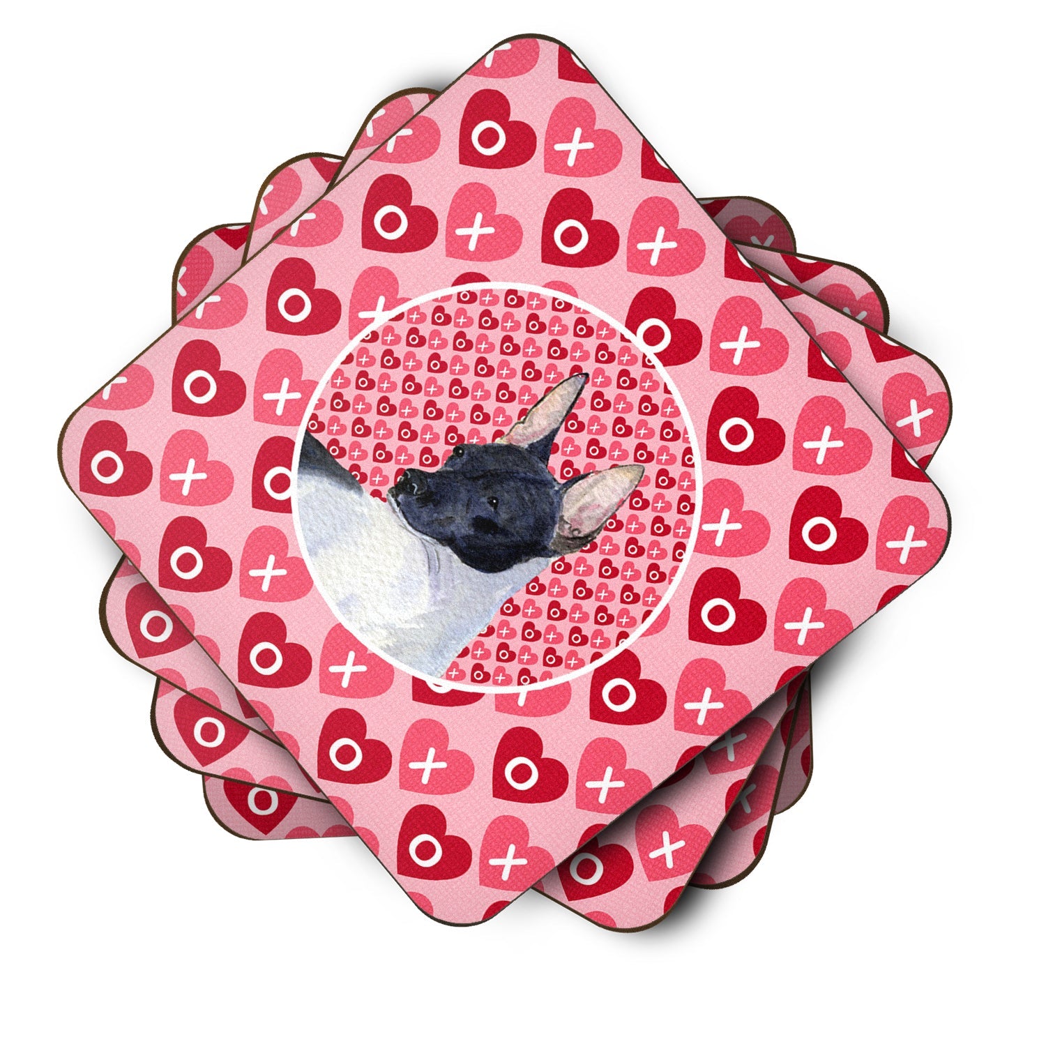 Rat Terrier Hearts Love and Valentine's Day Portrait Foam Coasters Set of 4 Cup Coasters for Indoor Outdoor, Tabletop Protection, Anti Slip, Mouse pad Material