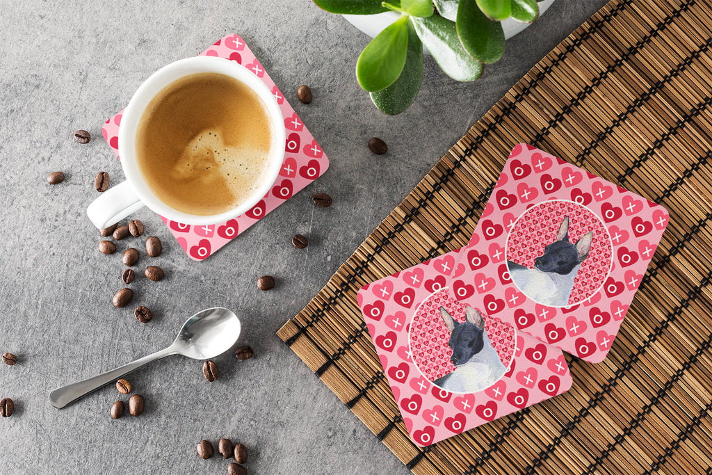 Rat Terrier Hearts Love and Valentine's Day Portrait Foam Coasters Set of 4 Cup Coasters for Indoor Outdoor, Tabletop Protection, Anti Slip, Mouse pad Material