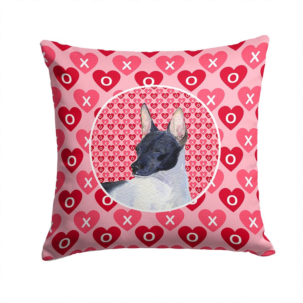 Rat Terrier Hearts Love and Valentine's Day Portrait Decorative Throw Pillow 14x14 Indoor Outdoor Accent Cushion, Fabric Cover with Insert for Sofa, Bed, Porch & Living Room