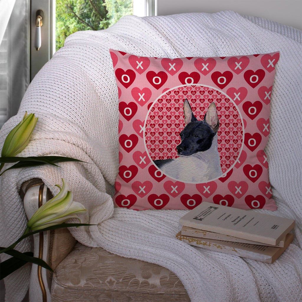 Rat Terrier Hearts Love and Valentine's Day Portrait Decorative Throw Pillow 14x14 Indoor Outdoor Accent Cushion, Fabric Cover with Insert for Sofa, Bed, Porch & Living Room